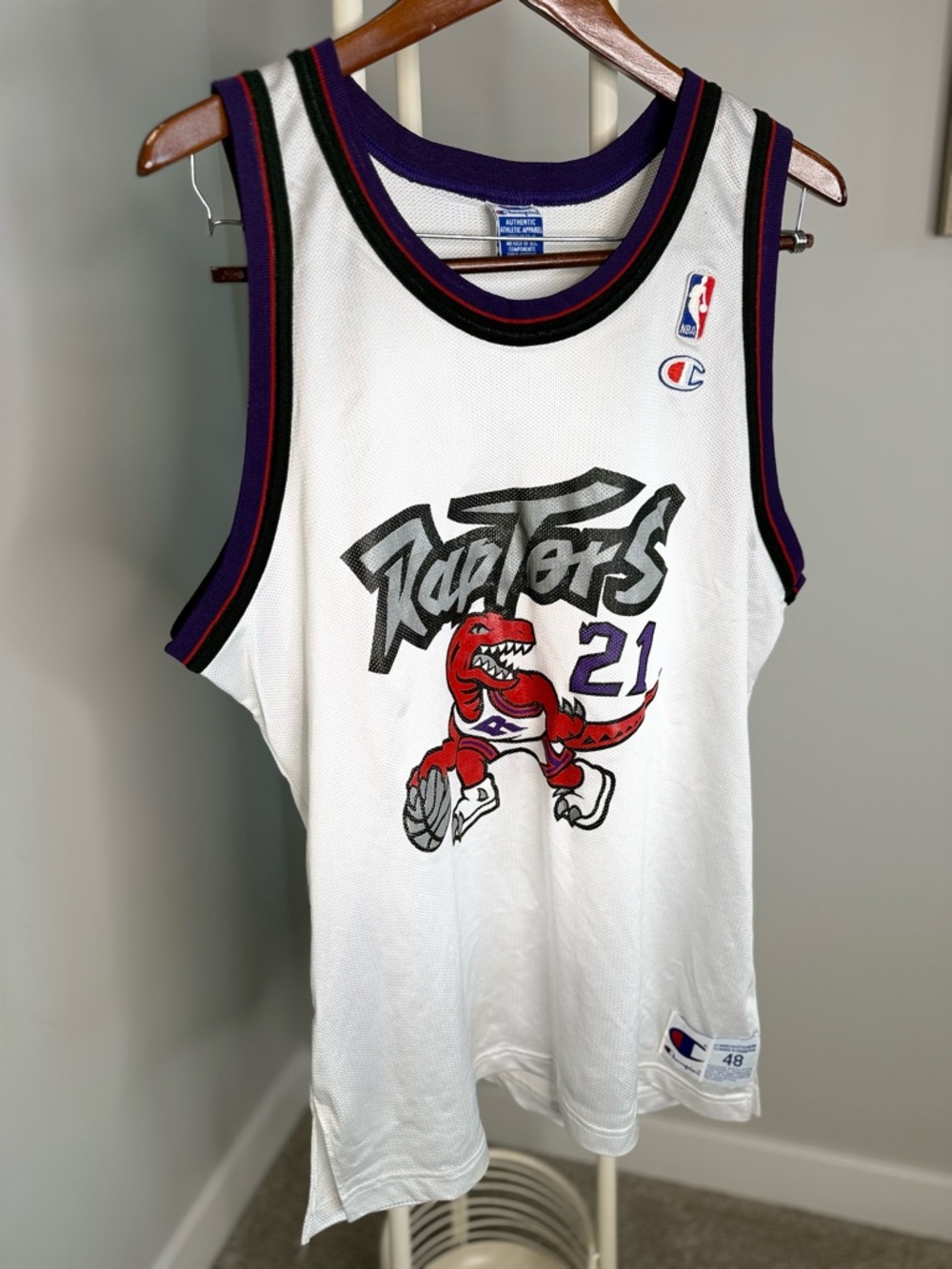 Champion White Toronto Raptors CAMBY #21 Jersey with Red & Purple Accents